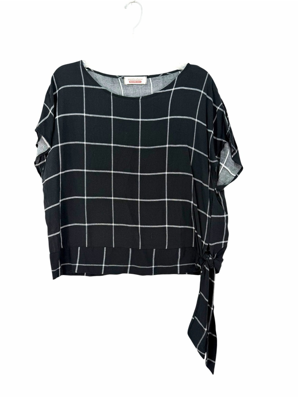 Pants Store Gameday Windowpane Side-Tie Blouse in Black